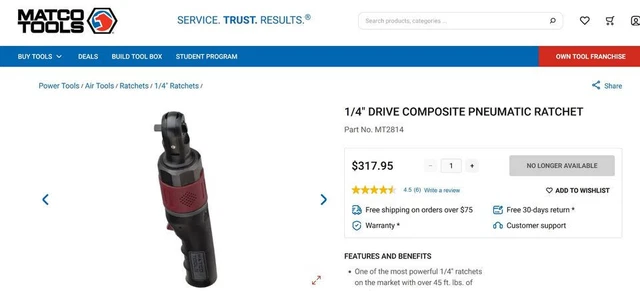 Matco Tools  1/4" Drive Pneumatic Air-Powered Composite Air Ratchet