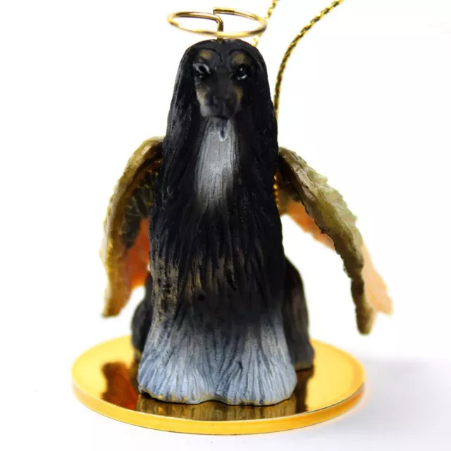 Afghan Hound Ornament Angel Figurine Hand Painted Black & White