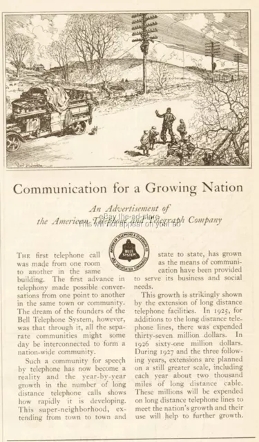 1927 Bell American Telephone Telegraph Co AT&T Communication Growing Nation Ad