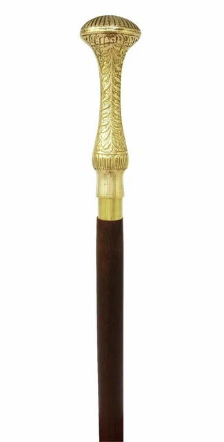 Laiton Massif Long Poignée Tête Antique Exclusif en Bois Canne Bâton de Marche