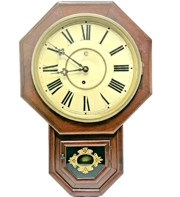 ANTIQUE WATERBURY CLOCK Co. Schoolhouse Regulator 12 Inch Drop Wall ...