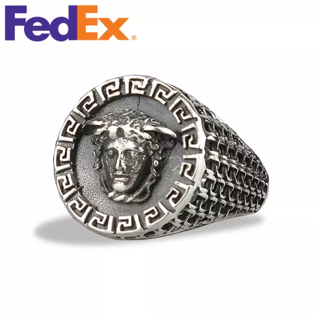 Men Sterling 925 Silver Medusa Ring Engraved Handmade Men's Jewelry