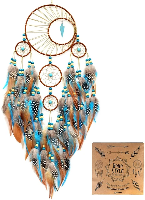 Urdeoms Large Dream Catcher Wall Decor for Bedroom Boho Moon Dream Catcher Blue