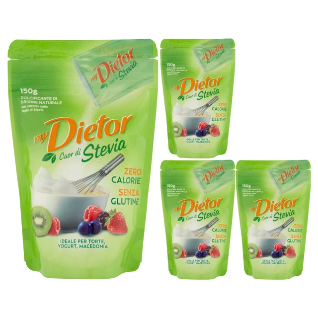 Dietor Cuor Di Stevia Dolcificante Zero Calorie 4 Buste Da 150 Grammi
