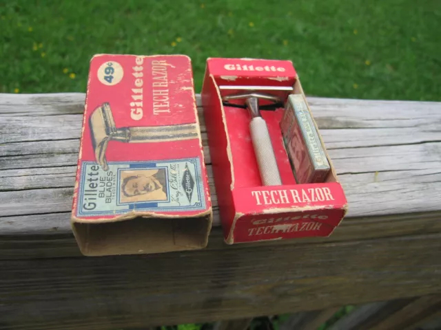 Beautiful Gillette 1959 Thin Handle Ball End Slvr Tne Tech DE Safety Razor E-1