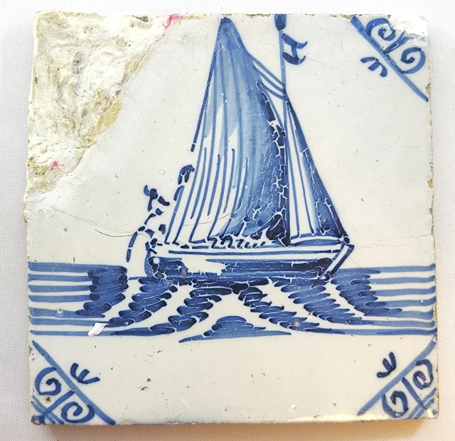 antique 17th - 18th century Dutch blue delft tile #15 RARE