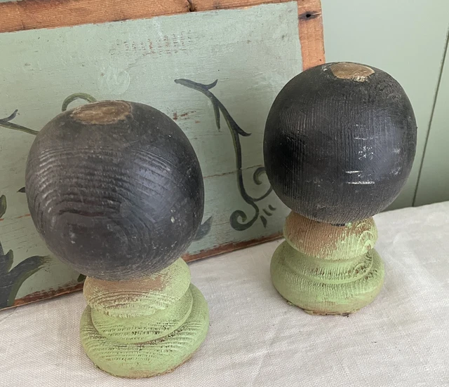 2 Architectural Salvage Green Black Painted Staircase Newel Posts Repurpose