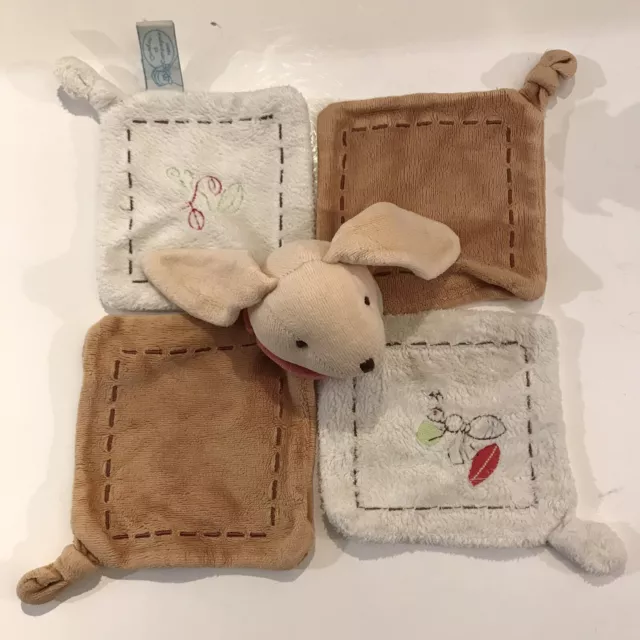 Doudou Plat Doudou et Compagnie Lapin PIM Pétale Marron Blanc Brodé