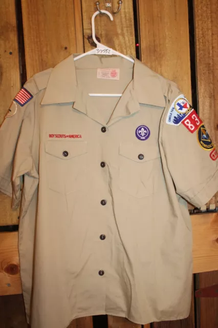 Boy Scouts of America Uniform Ladies XL Tan  Shirt Sewn on patches