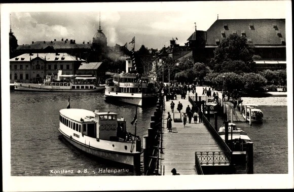 Ak Konstanz am Bodensee, Hafenpartie, Salondampfer am Anleger - 3428358