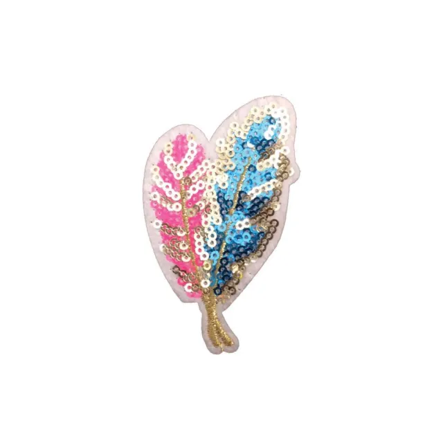Pink Blue Sequin Feather (Iron On) Embroidery Applique Patch Sew Iron Badge