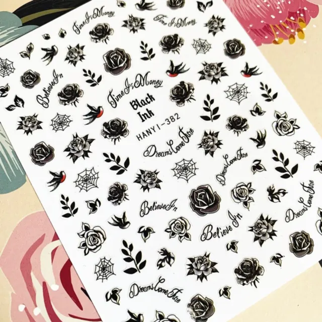 Nail Art Stickers Transfers Decals Spring Flowers Floral Gothic Roses Fern (382)