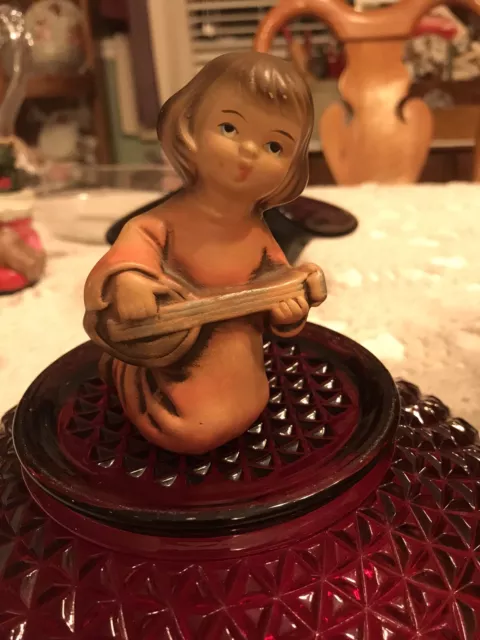 Little Girl Angle Playing Lute Japan Figurine 3 3/8