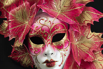 Mask from Venice Face Magnolia Leaves Red And Gold - Decoration - 843 2