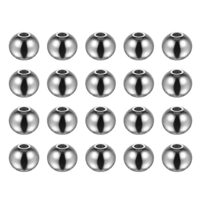 20pcs Beads 8mm Stainless Steel 2mm Hole Dia Bead for DIY Crafts, Silver Tone