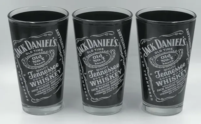 Set of 3 Jack Daniel's Old No. 7 Black Glass Beer Tumblers Mr. Jack's...