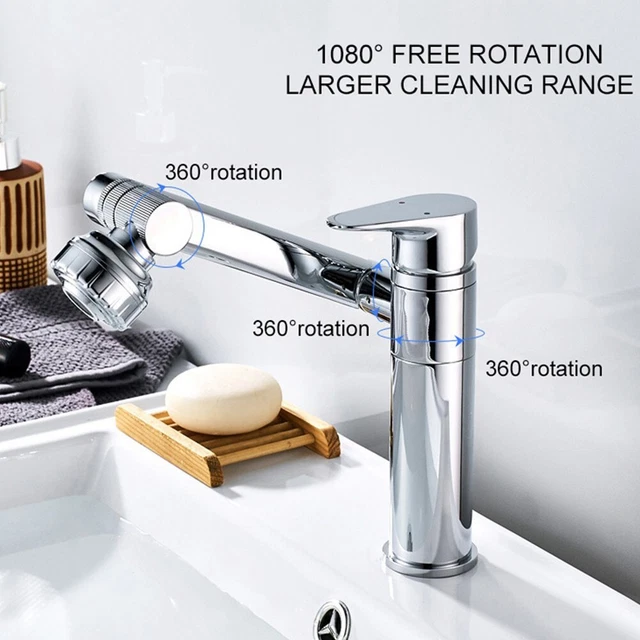 Waschtisch Armatur 1080° Schwenkbar Bad Wasserhahn Deckmontage Splash Proof