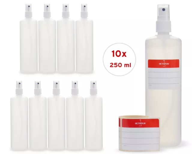 10x Sprühflasche 250ml mit Zerstäuber leere Plastikflaschen Pumpsprühflasche