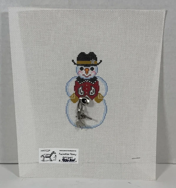 Lienzo de aguja pintado a mano con adorno de muñeco de nieve con dijes