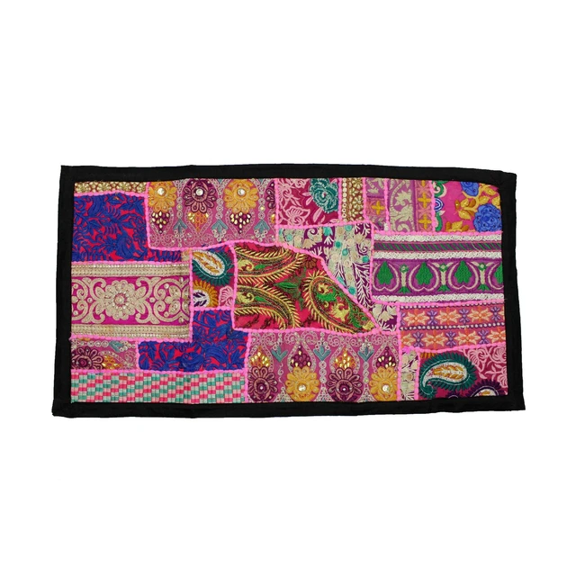 Tapisserie Murale Indienne Brodée à La Main - Patchwork Vintage En Sari - 101,6 X 152,4 Cm - Décoration Bohème