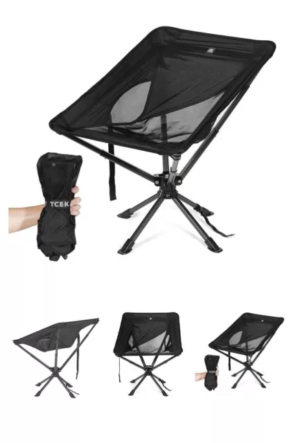 TCEK Swivel Portable Chair Camping Chairs - Small Compact Portable Chair Black