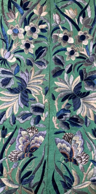 2 ANTIQUE 19th/ 20th c QI’ING CHINESE EMBROIDERED SILK SLEEVE BANDS EMBROIDERY!