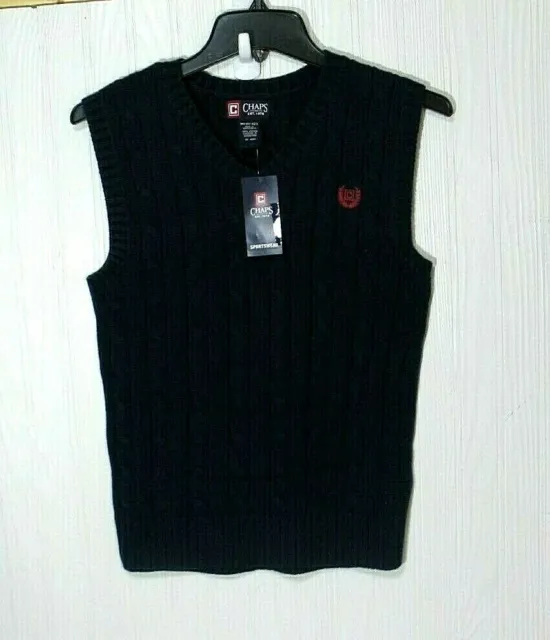 Chaps Cable Knit Sweater Vest Navy Blue Size Medium 10-12 NWT