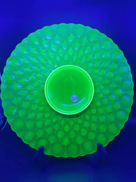 Vaseline Handcrafted large 13" wide Cake Plate/dessert /display Uranium Glass