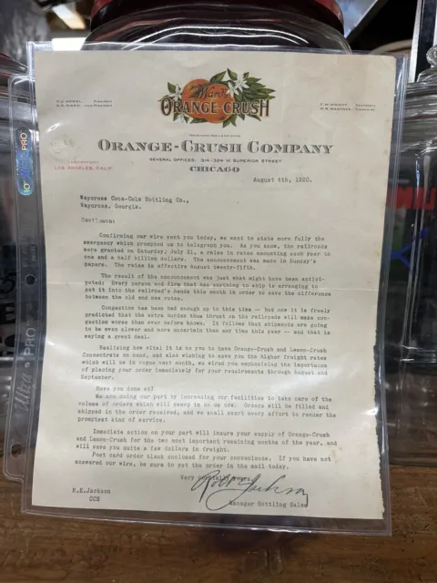 Rare Vintage Wards Orange Crush Letterhead  ( Letter To Coca Cola) Sign Bottle