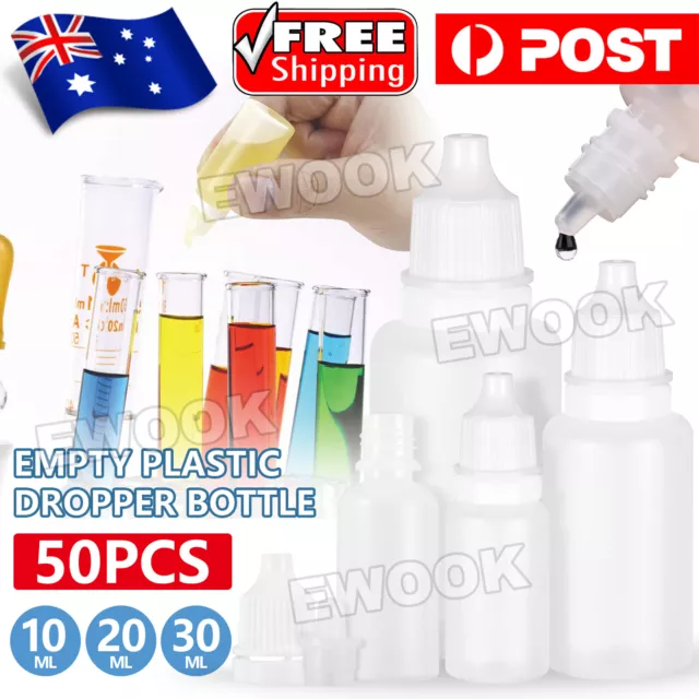 50x Clear Empty Plastic Dropper Bottle Squeezable Eye Drop Liquid Container