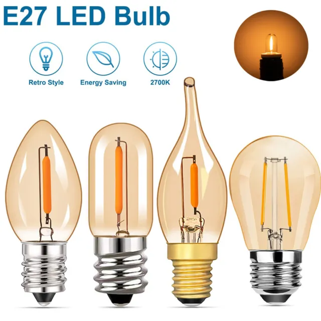 LED E27 E14 Bulb Candle Edison Retro Vintage Filament 1W Warm White Amber Lamp