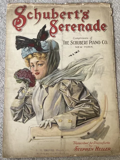 1907 SCHUBERT PIANO CO. Sheet Music SCHUBERT'S SERENADE Pretty Girl by Lowell