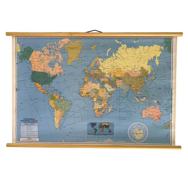 VINTAGE POLITICAL MAP of the World, The World Pull Down Chart, World ...
