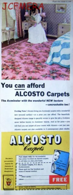 'ALCOSTO' Axminster Carpets Household ADVERT - Original 1955 Print AD