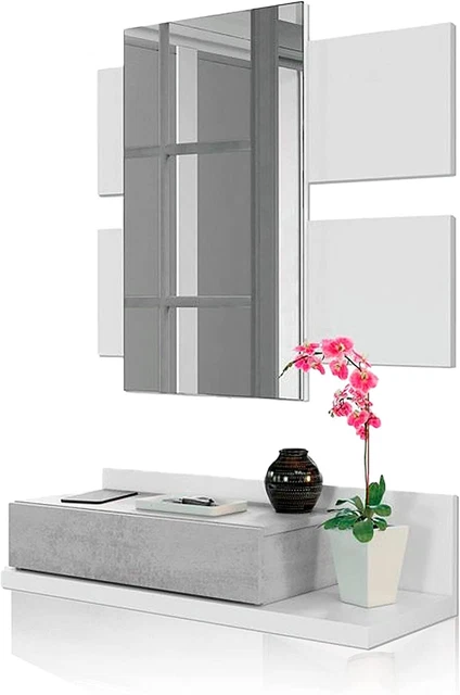 Habitdesign Ingresso con cassetto e Specchio, Mobile Bianco Artik E Cemento