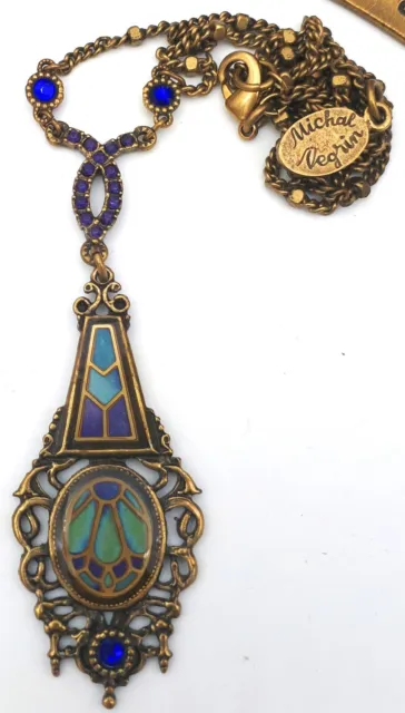 Michal Negrin Necklace Pendant w/ Swarovski Crystals Art Nouveau Style Vitrage