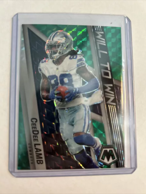 CeeDee Lamb 2022 Panini Mosaic Will To Win Green Mosaic Prizm WW-18 Cowboys