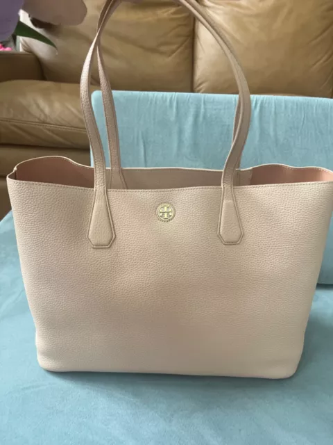 NWT Tory Burch Perry Tote Light Oak/Gingersnap Pebbled Leather Shoulder Bag