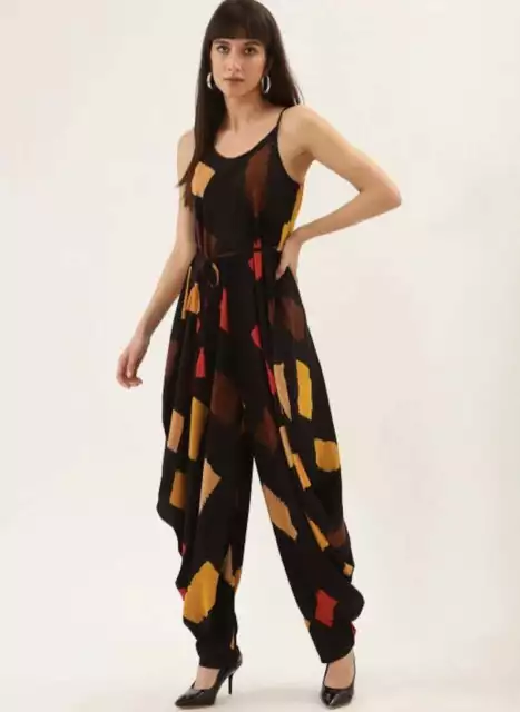 Quirky Print Indian Dhoti Jumpsuit For Women, Dhoti Dress For Women Indo Western