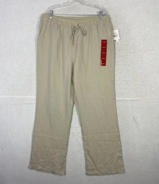 Ellen Tracy Linen Pants Sandstone 100% Linen Sz XL Beige 36 x 29 Drawstring NWT