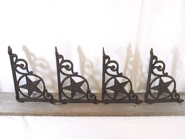 4 Cast Iron Antique Star Brackets Garden Braces Shelf Bracket Rustic Vintage Loo