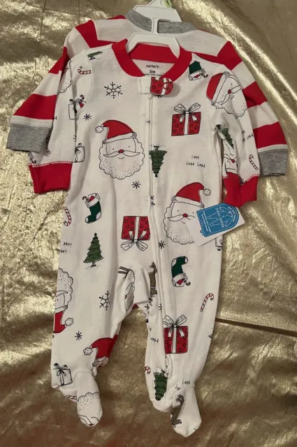 NWT Carters  2 Pack Footed 2 way Zip Christmas Sleepers Infant Size 3 Month