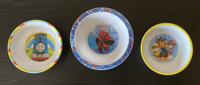 3 Children’s Themed Bowls.. Spider-Man, Paw Patrol, Thomas Tank Engine..VGC