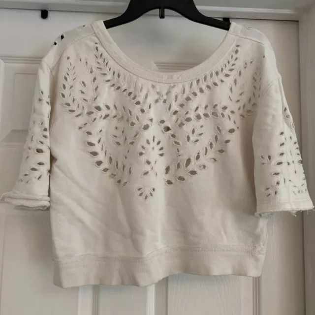 Free People Cropped Ivory Eyelet Sweater size XS