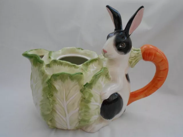 Vintage Fitz & Floyd 1987 Kensington Black/White Bunny Rabbit Teapot, No Lid