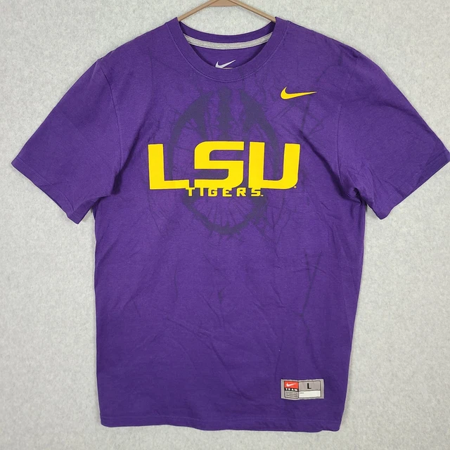 Nike LSU Tigers T Shirt Mens Large Purple Short Sleeve 100% Cotton NCAA Size L