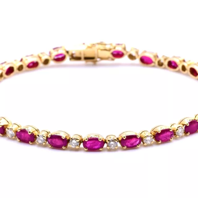 Rubis Diamant Tennis Bracelet En 750er/18 Kt. Gg 19 CM