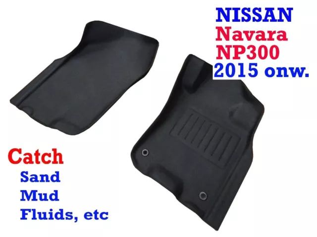 Fits Nissan Navara NP300 15-18 Auto 3D Car Floor Mats Front only in Black Rubber