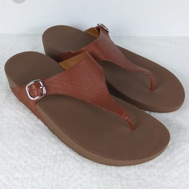 FitFlop Lulu Womens Size 11 Shoes Brown Leather Slip On Thong Cushion Sandals