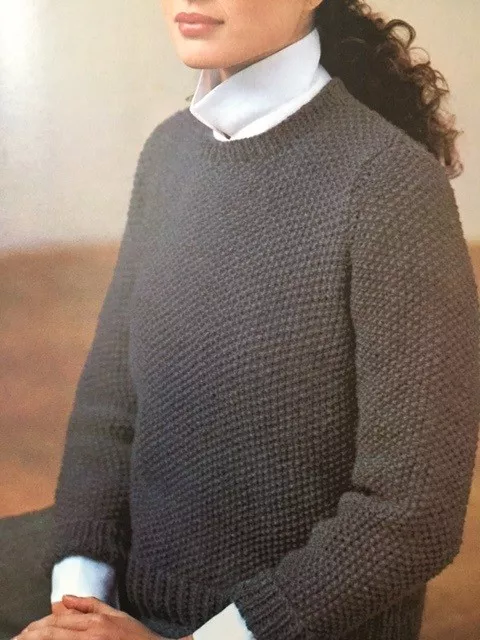 Vls001 Knitting Pattern Ladies Moss Stitch Crew Neck Sweater Size 32 To 36